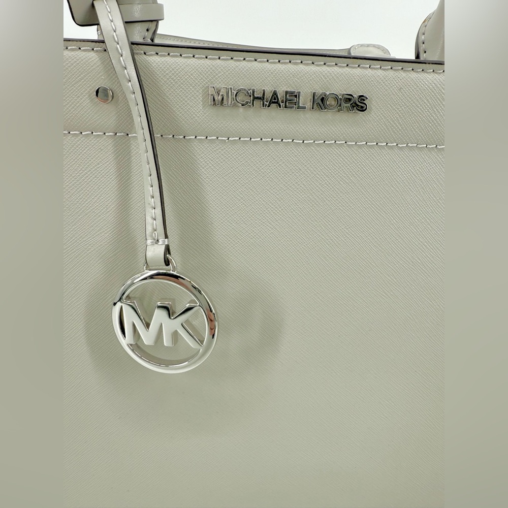 NWT Michael Kors Saffiano Leather Satchel - Light Gray with Silver Hardware - Picture 2 of 6